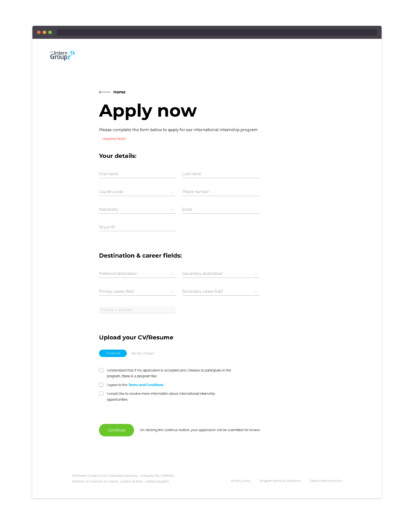 The Intern Group – Application page