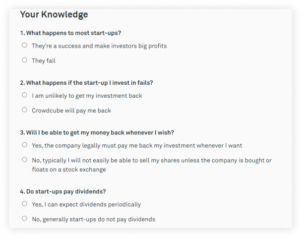 appropriateness-test-example-crowdcube-609x480 Appropriateness test: how to implement it in your investor onboarding flow?